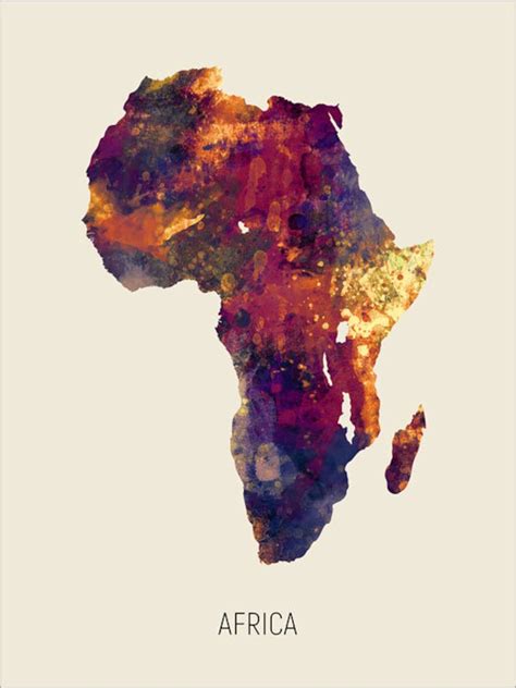 Africa Map Watercolour Art Print Poster Colour Black White Etsy