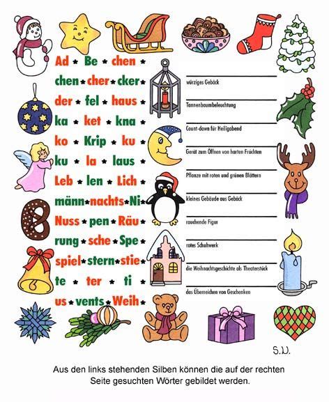 Fehlerbilder und bilderrätsel für kinder. Weihnachtsrätsel, Silbenrätsel mit weihnachtlichen ...