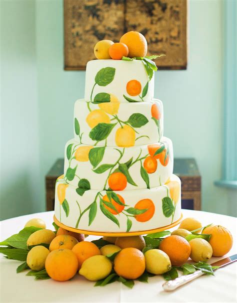 Citrus Wedding Cake With Painted Oranges And Lemons Lemon Wedding