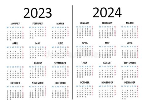 Calendrier 2023 2024 Ans La Semaine Commence Le Lundi Vecteur