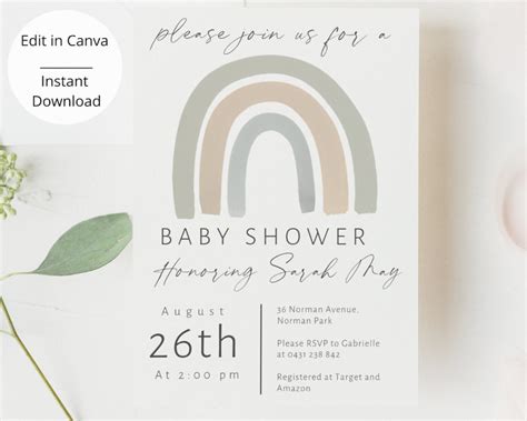 Gender Neutral Rainbow Baby Shower Invite Rainbow Baby Invitation