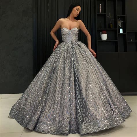 Long Elegant Evening Dress 2019 Glitter Sweetheart Ball Gown Arabic