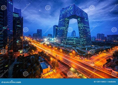 Night Cityscape With Bilding And Road In Beijing City Editorial