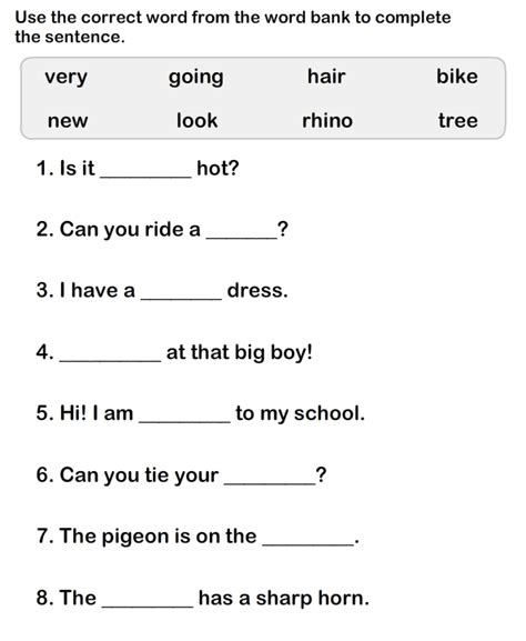 1st Grade Worksheets Word Bank Sentences Printable Coloring Pages