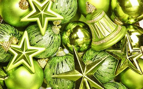 Download Wallpapers Green Xmas Decorations Happy New Year Green Balls