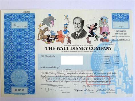 Disney stopped issuing negotiable paper stock certificates in 2013 and now registers ownership ornate stock certificates around, showing the magic kingdom, many of the disney characters and. Disney Stock Certificate, Featuring Mickey Mouse, Donald Ducks, And More