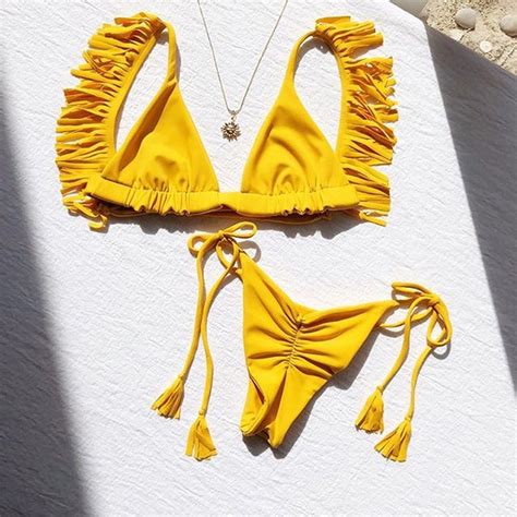 New Swimwear Women Swimsuit Sexy Push Up Yellow Micro Bikinis Set Swimming Bathing Suit