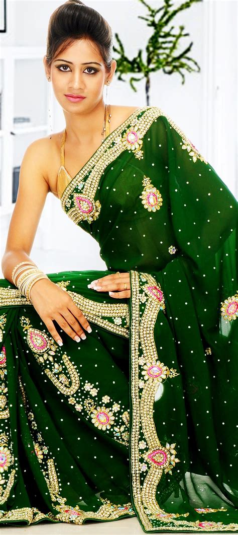 Georgette Party Wear Saree In Green With Thread Work Party Wear Sarees Saree Wedding Party Wear
