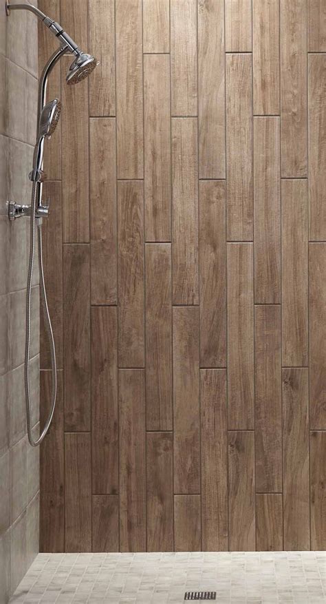 The Shower Wall Features Montagna In Soft Maple 4x 28 Wood Tile
