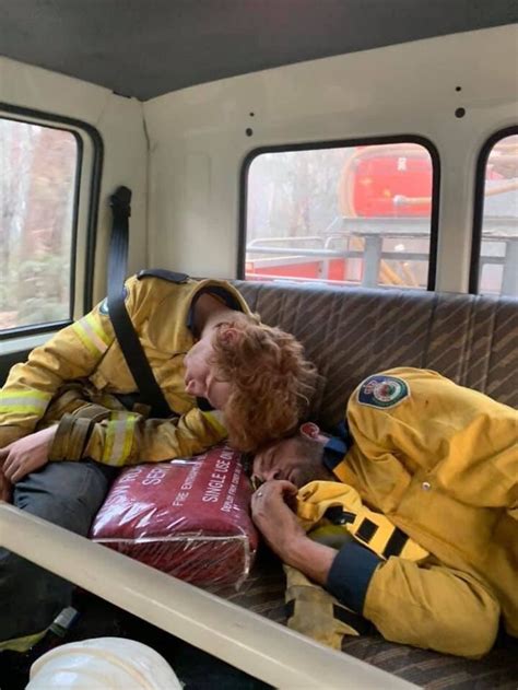 Exhausted Firefighters In Australia In 2020 Bushfires In Australia