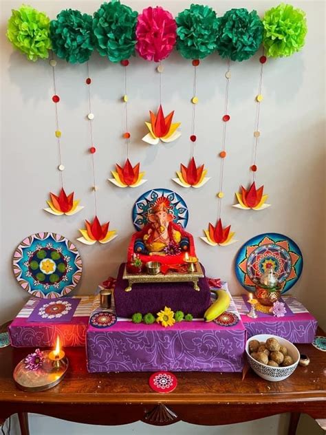 Ganesh Pooja Decor Diy Floral Decor Diy Diwali Decorations Flower