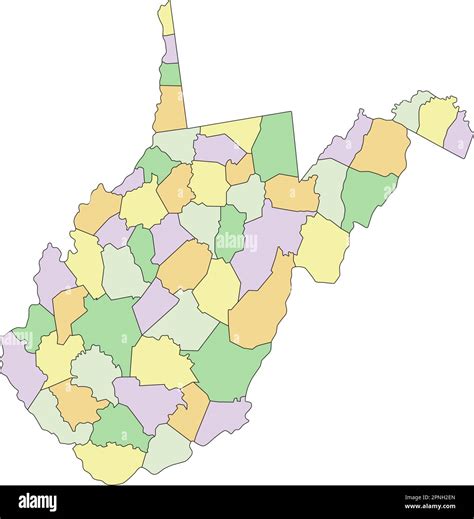 West Virginia Highly Detailed Editable Political Map Stock Vector