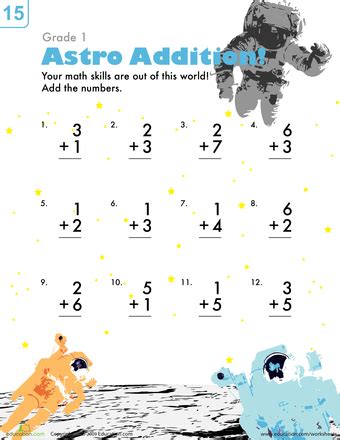 Download and print free math worksheets for 1st grade. Math in Space | Math addition worksheets, First grade math ...