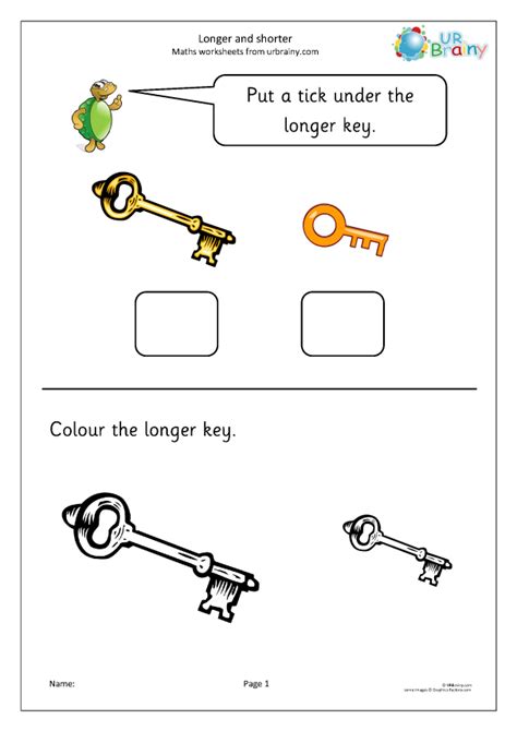 Longer and shorter (2) - Shape and Measures Maths Worksheets for Later