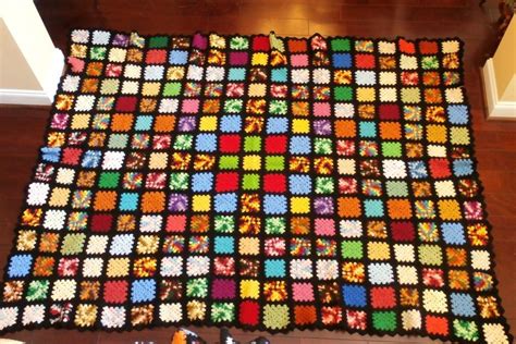 Vintage Granny Square Hand Made Afghan 96 X 75 Multi Colored Squares