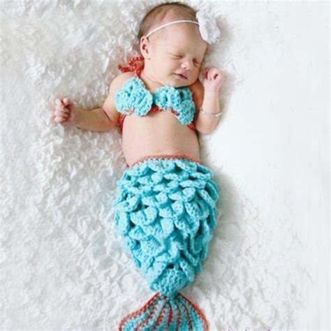 Blue Mermaid Newborn Baby Photo Photography Props Infant Handmade