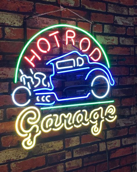 Sign Hot Rod Garage Neon Light Room Wall Decor Man Cave Hand Craft