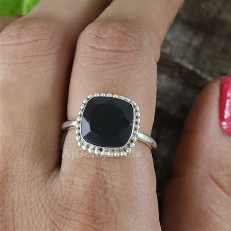 Genuine Black Onyx Ring Black Onyx Silver Ring Black Onyx Etsy