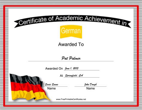 Computer programming certificate courses involve learning programming languages, like java, c++ and html. Germany German Language Certificate Printable Certificate