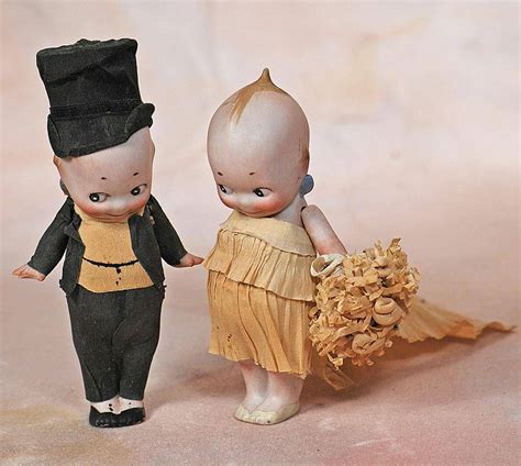 German Bisque Kewpie Bride And Groom 5” All Bisque Figures With