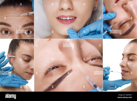 Beautiful Woman Gets An Injection In Her Face Collage Rejuvenating Facial Injections Procedure