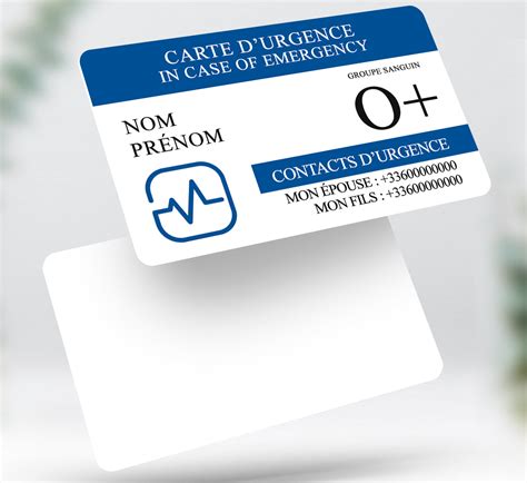 Carte Durgence In Case Of Emergency Adiava Bleu Cardzprinter