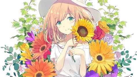 Desktop Wallpaper Cute Anime Girl Flowers Original Hd Image Picture Background Ba6729