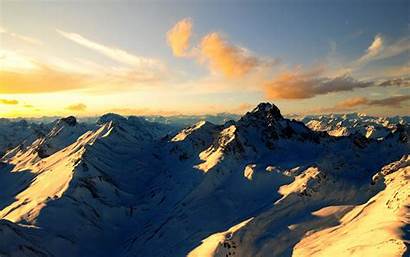 Sunset Snow Mountains Capped Mountain Wallpapers Winter