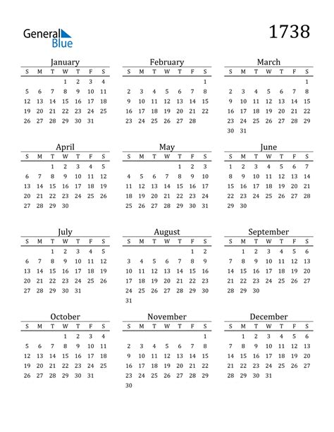 1738 Calendar Pdf Word Excel