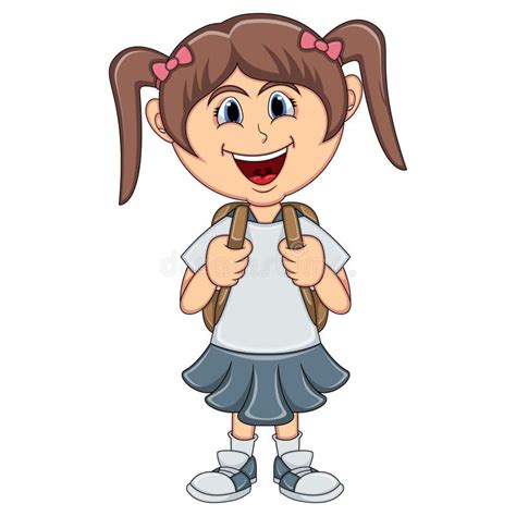 Little Girl With Backpack Cartoon Stock Vector Illustration Of