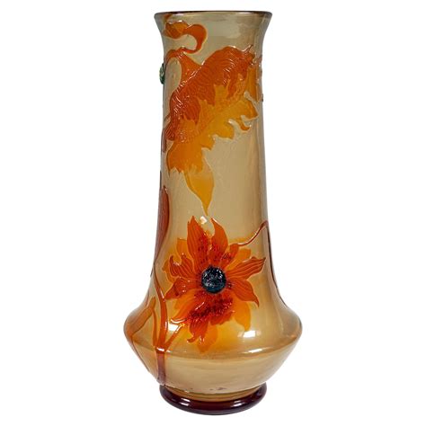 French Art Nouveau Blue Yellow And Brown Emile Galle Cameo Glass Vase Circa 1900 At 1stdibs
