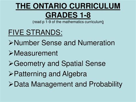 Ppt The Ontario Curriculum Grades Read P Of The Mathematics Curriculum Powerpoint