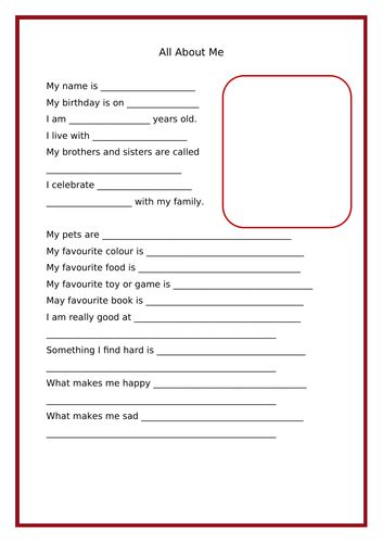 Free Printable All About Me Template For