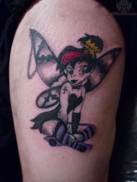 Tinkerbell tattoo design & ideas. Gothic Tinkerbell Tattoo On Shoulder #necktattoosmen ...
