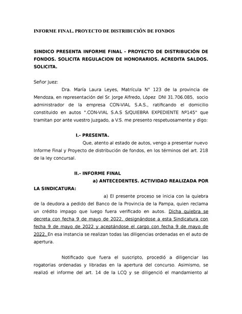 Modelo Informe Final Informe Final Proyecto De DistribuciÓn De