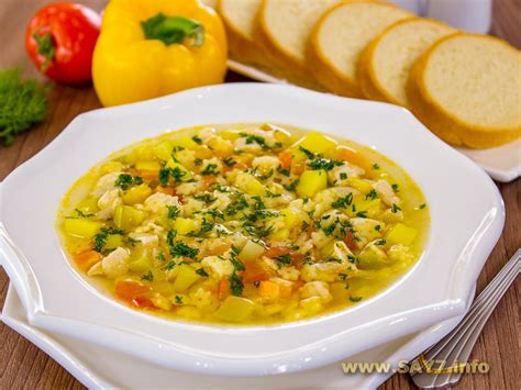 Суп с овощами, макаронами и куриным филе