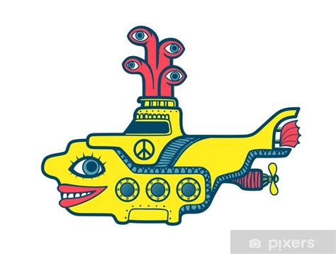 Sticker Yellow Submarine Diving In The Depths Of Sea Sixties