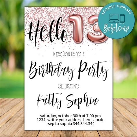 Whether it is a milestone birthday, a party for your kids or a surprise party, browse here for the perfect birthday invite. Printable Rose Gold 13th Birthday Invitation Instant ...