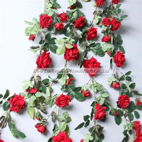Lfv068 Indoor Decoration Red Rose Plastic Artificial Flowers Vine For
