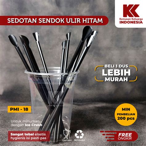 Jual Sedotan Sendok Hitam Spoon Straw Sedotan Ulir Hitam Pcs