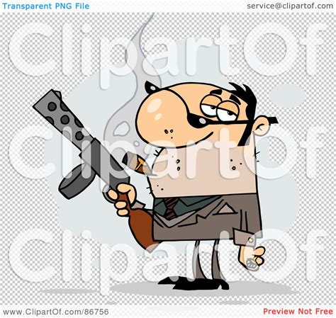 royalty free rf clipart illustration of a tough cigar smoking gangster holding a submachine