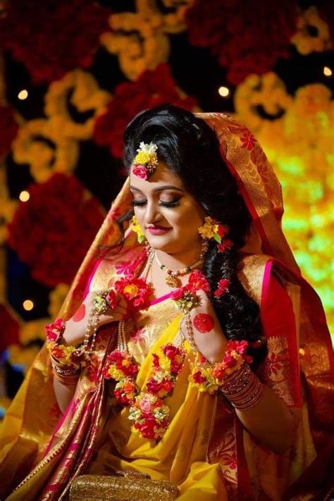 Pin By Peya On Holud Program Ideas Indian Bride Makeup Wedding
