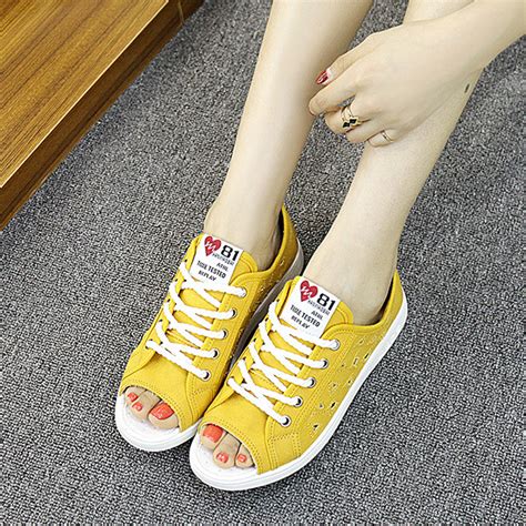 Hot Sale Hollow Out Canvas Peep Toe Breathable Flat Lace Up Shoes Newchic