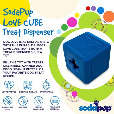 Sodapup Blue Love Cube Durable Rubber Chew Toy And Enrichment Toy