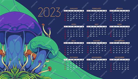 Calendario De Anime De Hongos 2023 Vector Premium