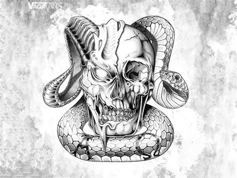 Attractive Black And Grey 3d Snake With Skull Tattoo Skull And Snake