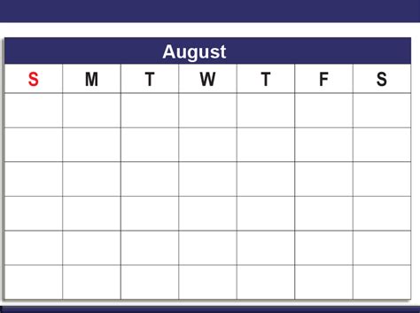 Printable Blank August Calendar