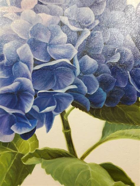 Blue Hydrangea Flower Original Oil Painting On Canvas Sprig Of Etsy