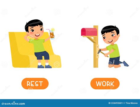 Rest And Work Antonyms Word Card Opposites Concept Flashcard For