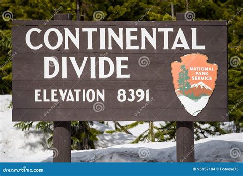Continental Divide Sign On Mountain In Snow Yellowstone Nation
